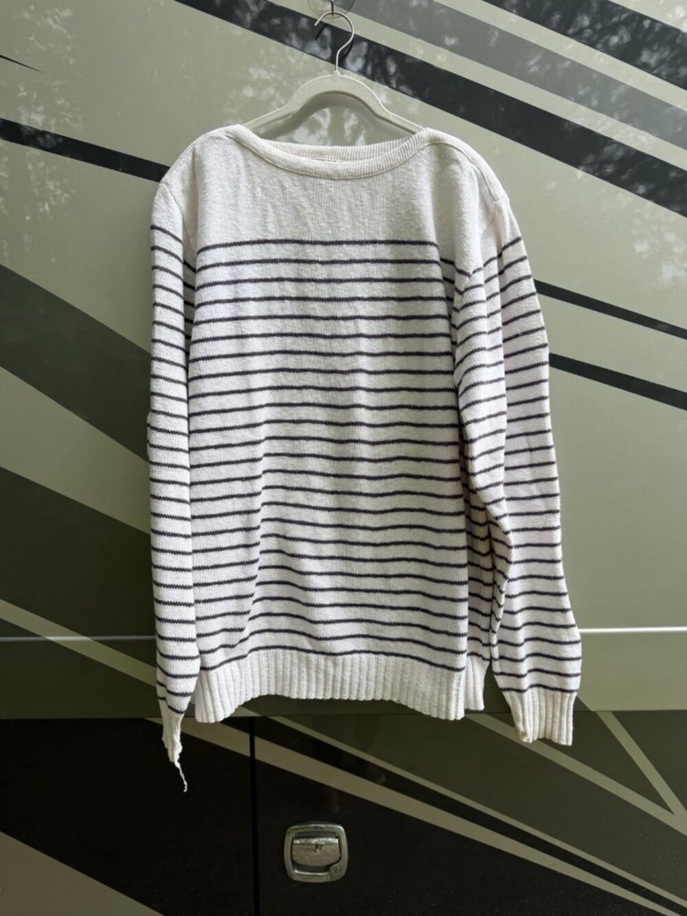 Vintage 90s Truxan blue white striped nautical beach oversized preppy sweater XL